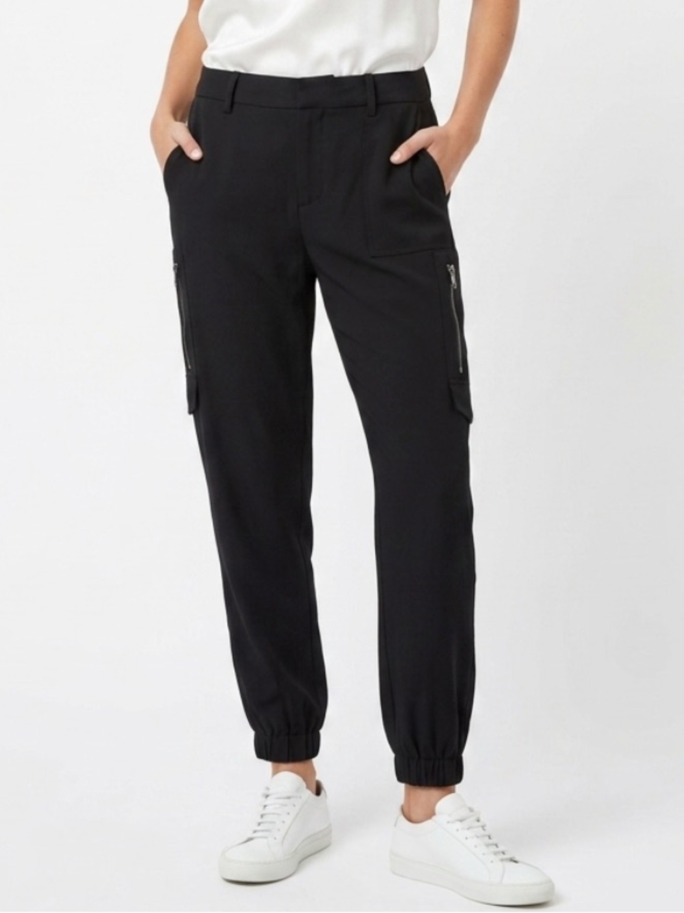 HAUTE HIPPIE TROUSER JOGGER SILKY CARGO PANTS BLACK MADE IN USA SZ 10